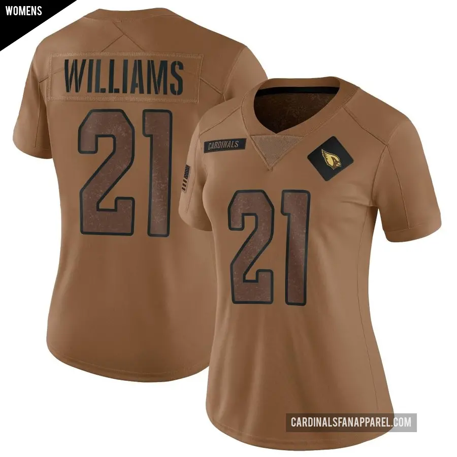 Women's Arizona Cardinals ＃21 Garrett Williams Brown Limited 2023 Salute To Service Jersey