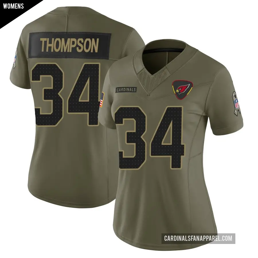 Women's Arizona Cardinals ＃34 Jalen Thompson Olive Limited 2025 Salute to Service Jersey