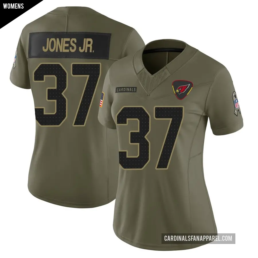 Women's Arizona Cardinals ＃37 Tony Jones Jr. Olive Limited 2025 Salute to Service Jersey