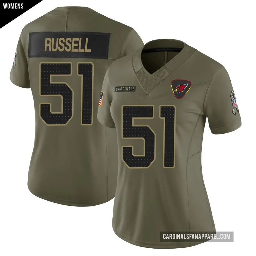 Women's Arizona Cardinals ＃51 J.J. Russell Olive Limited 2025 Salute to Service Jersey