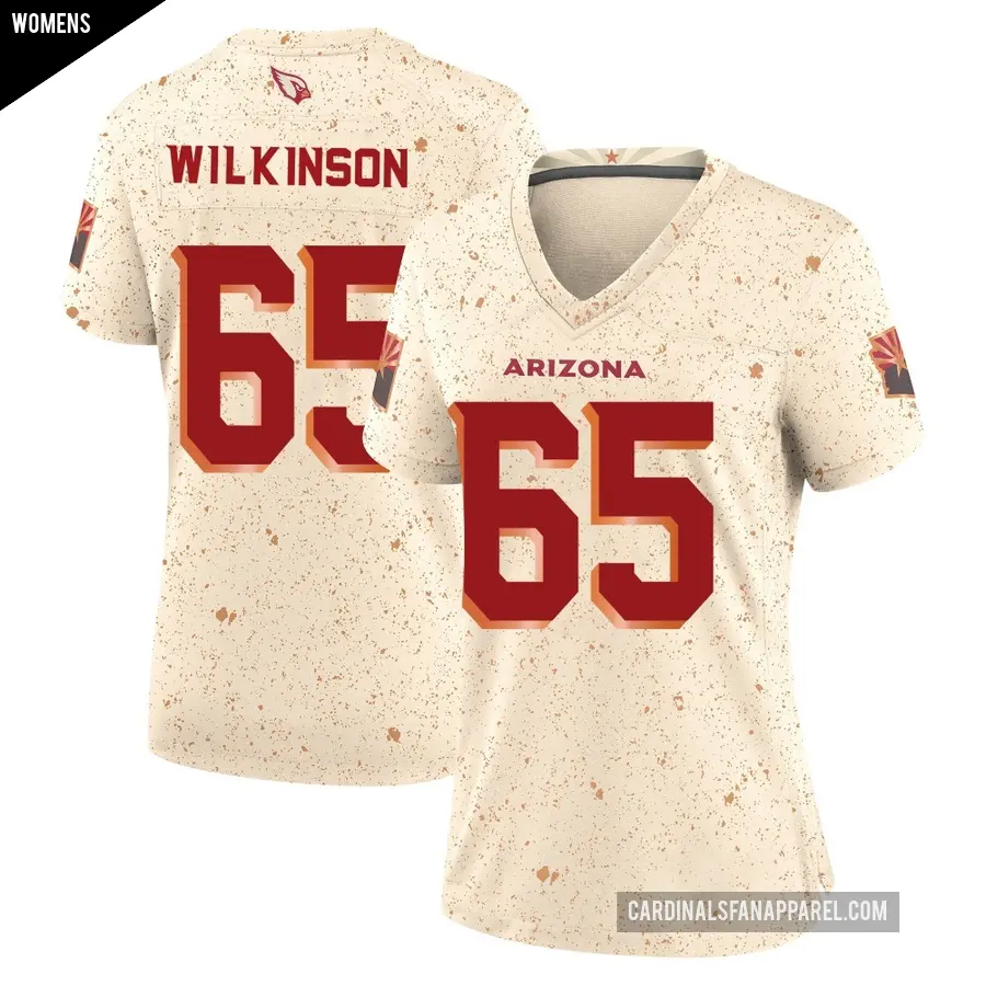 Women's Arizona Cardinals ＃65 Elijah Wilkinson Game Natural 2025 Rivalries Collection Jersey