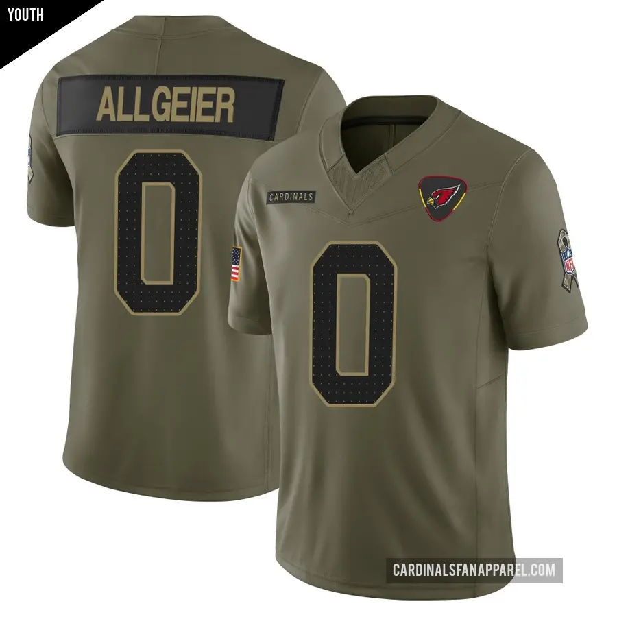 Youth Arizona Cardinals ＃0 Tyler Allgeier Olive Limited 2025 Salute to Service Jersey