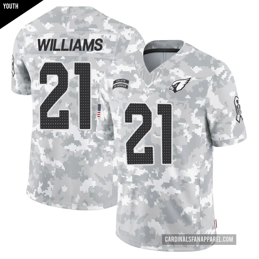 Youth Arizona Cardinals ＃21 Garrett Williams Arctic Camo Limited 2024 Salute to Service Jersey
