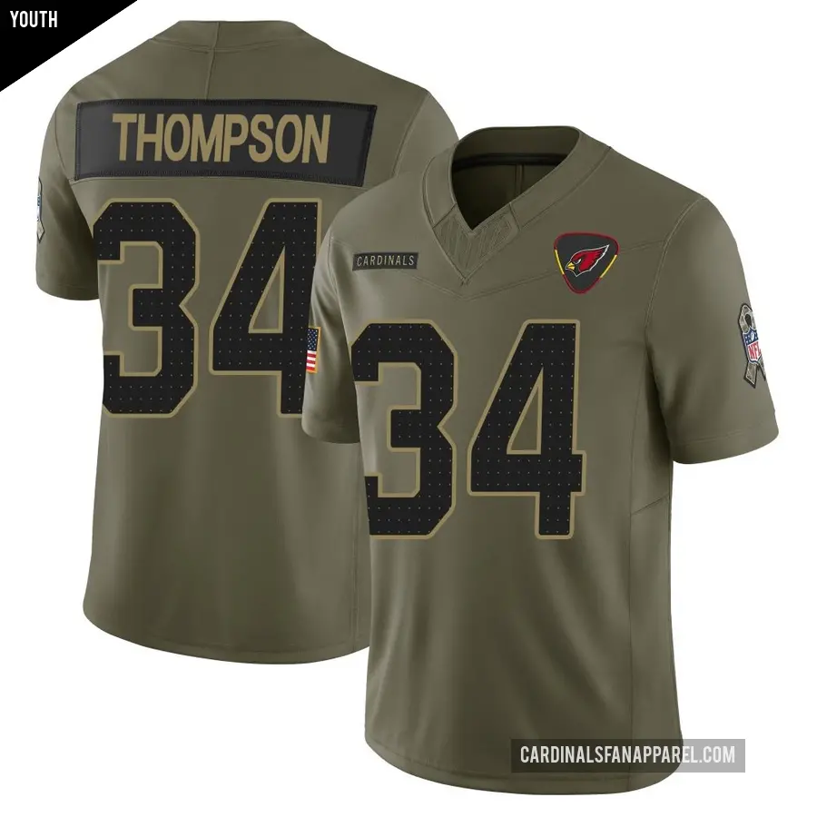 Youth Arizona Cardinals ＃34 Jalen Thompson Olive Limited 2025 Salute to Service Jersey
