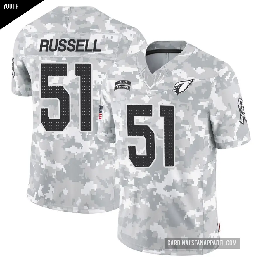 Youth Arizona Cardinals ＃51 J.J. Russell Arctic Camo Limited 2024 Salute to Service Jersey