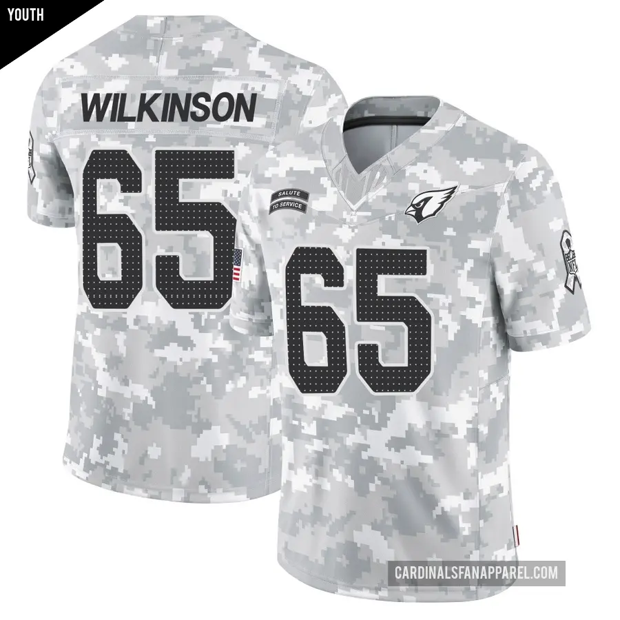 Youth Arizona Cardinals ＃65 Elijah Wilkinson Arctic Camo Limited 2024 Salute to Service Jersey
