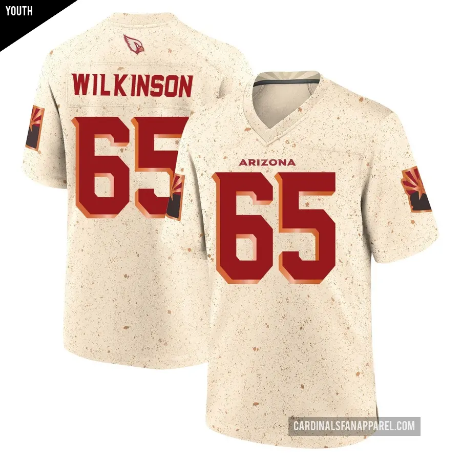 Youth Arizona Cardinals ＃65 Elijah Wilkinson Game Natural 2025 Rivalries Collection Jersey